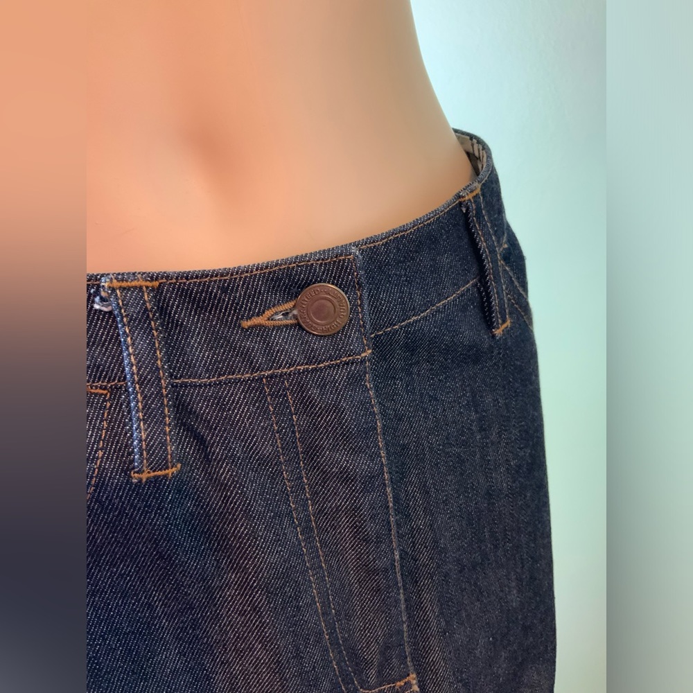 Burberry Dark Blue Denim Midi Skirt with Signature Check Panel - Picture 5 of 7